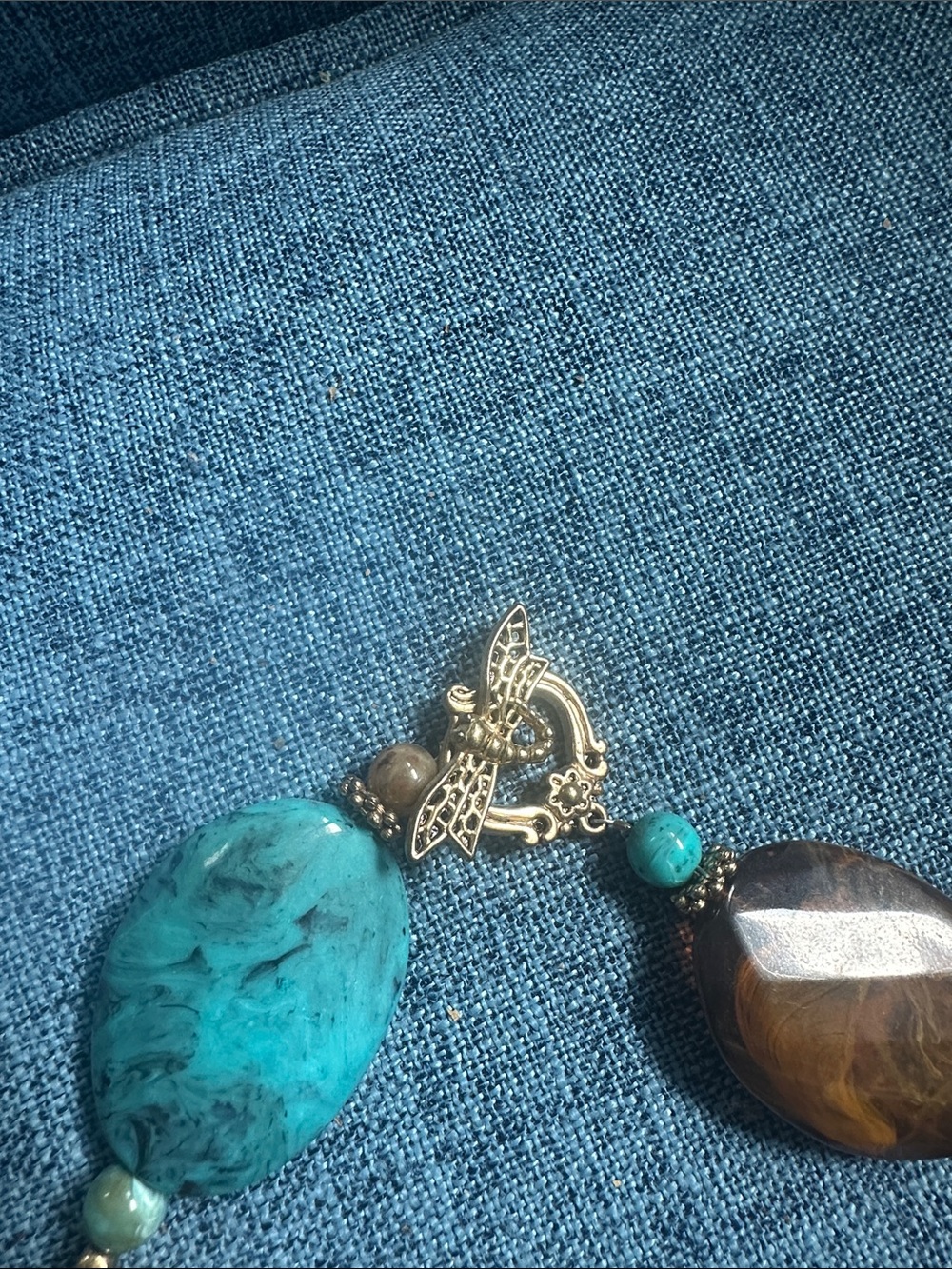 Turquoise & Brown Stone Statement Necklace - Women Jewelry - Picture 2 of 3